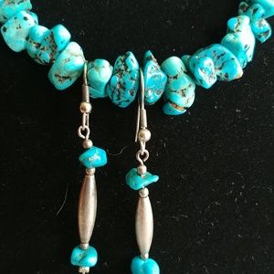 VTG Chunky Turquoise Necklace & Earring Set